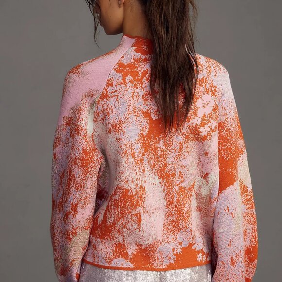 Anthropologie Beatriz Metallic Pink and Orange Mockneck Sweater - Picture 2 of 4